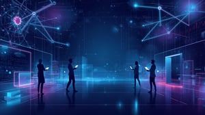 Immagine hero moderna e istituzionale che rappresenta l’evoluzione digitale e l’innovazione tecnologica. Ambiente astratto e futuristico, con elementi di connessione digitale, reti neurali, flussi di dati lumino (2)